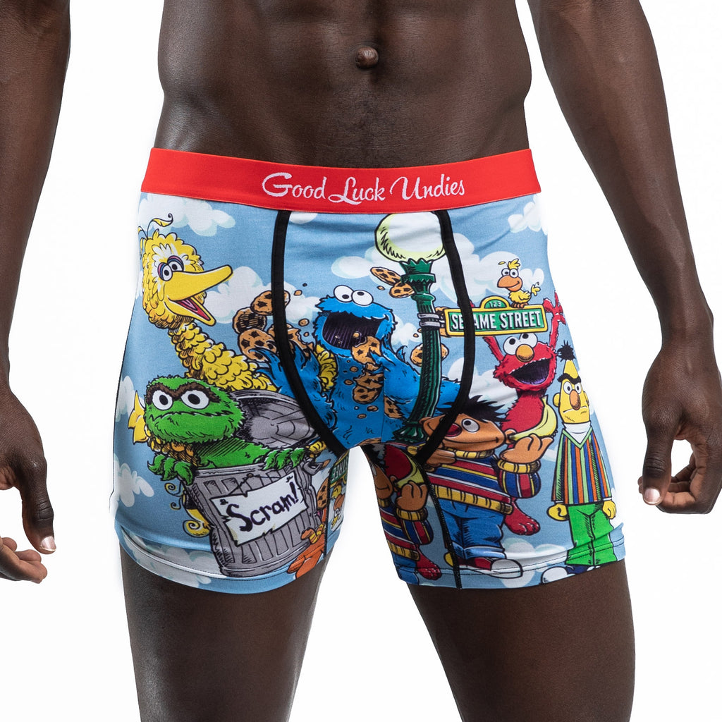Sesame Street Elmo Cookie Monster Men's Button Fly Boxer Lounge Shorts  (Large, Multicolor) at  Men's Clothing store