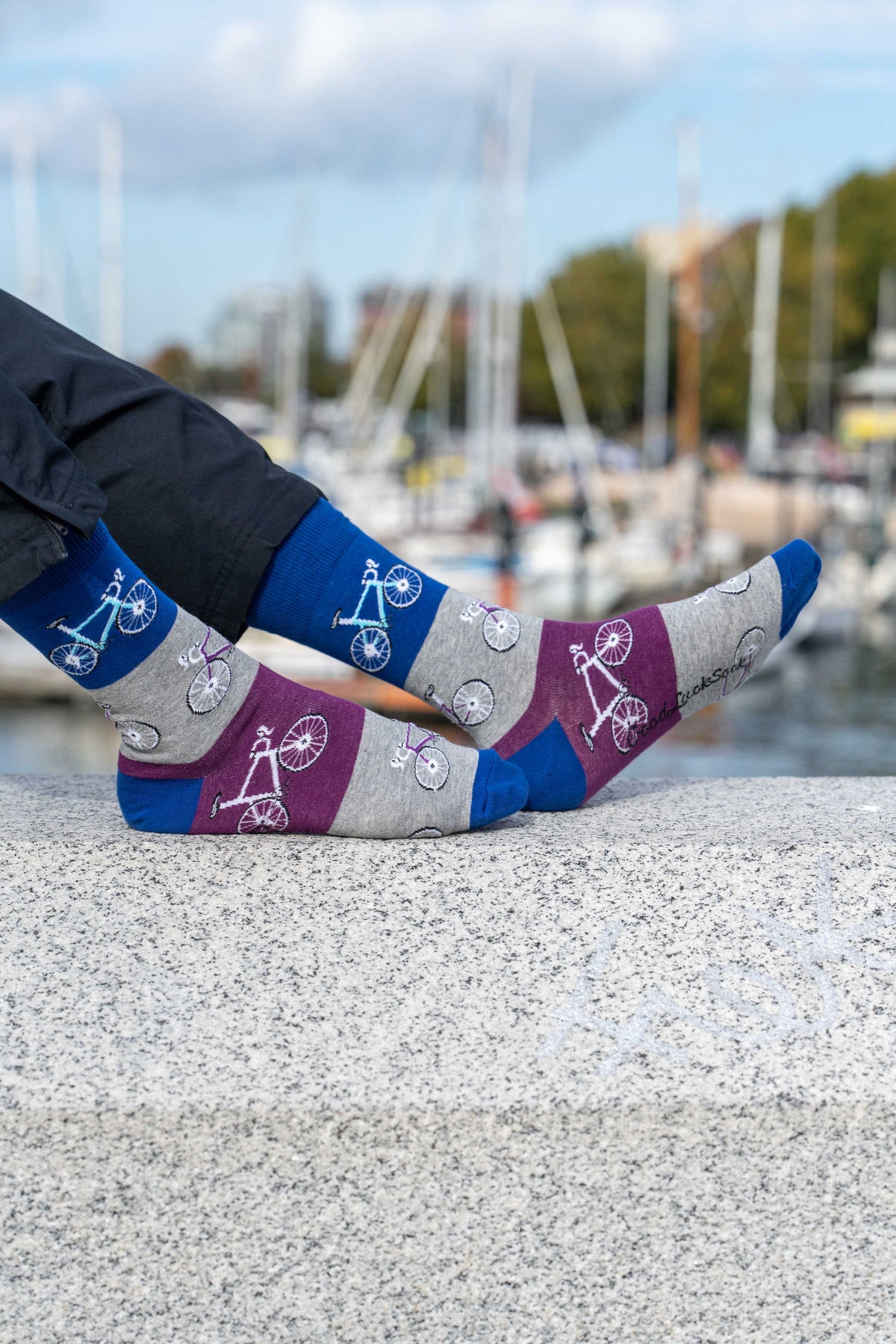 Men's Blue & Grey Checkered Bicycle Socks