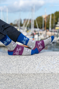 Men's Blue & Grey Checkered Bicycle Socks