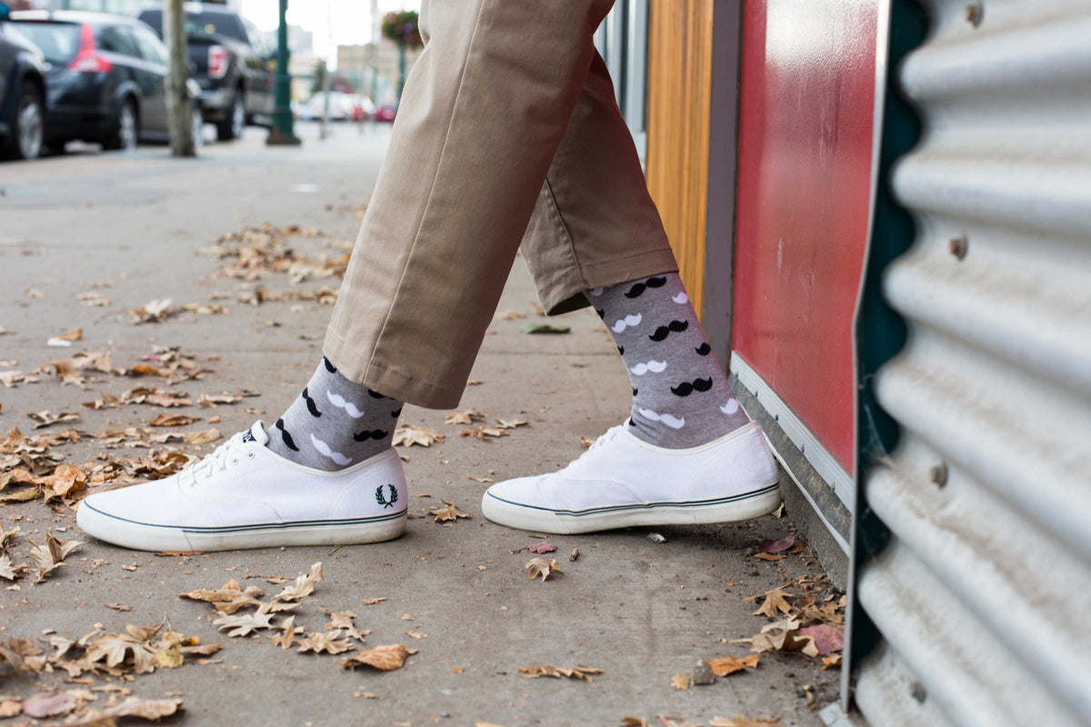 Men's Black & Grey Moustache Socks