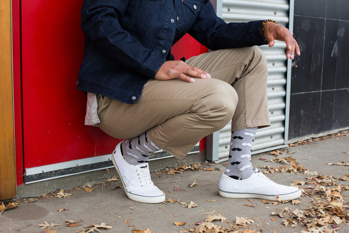 Men's Black & Grey Moustache Socks