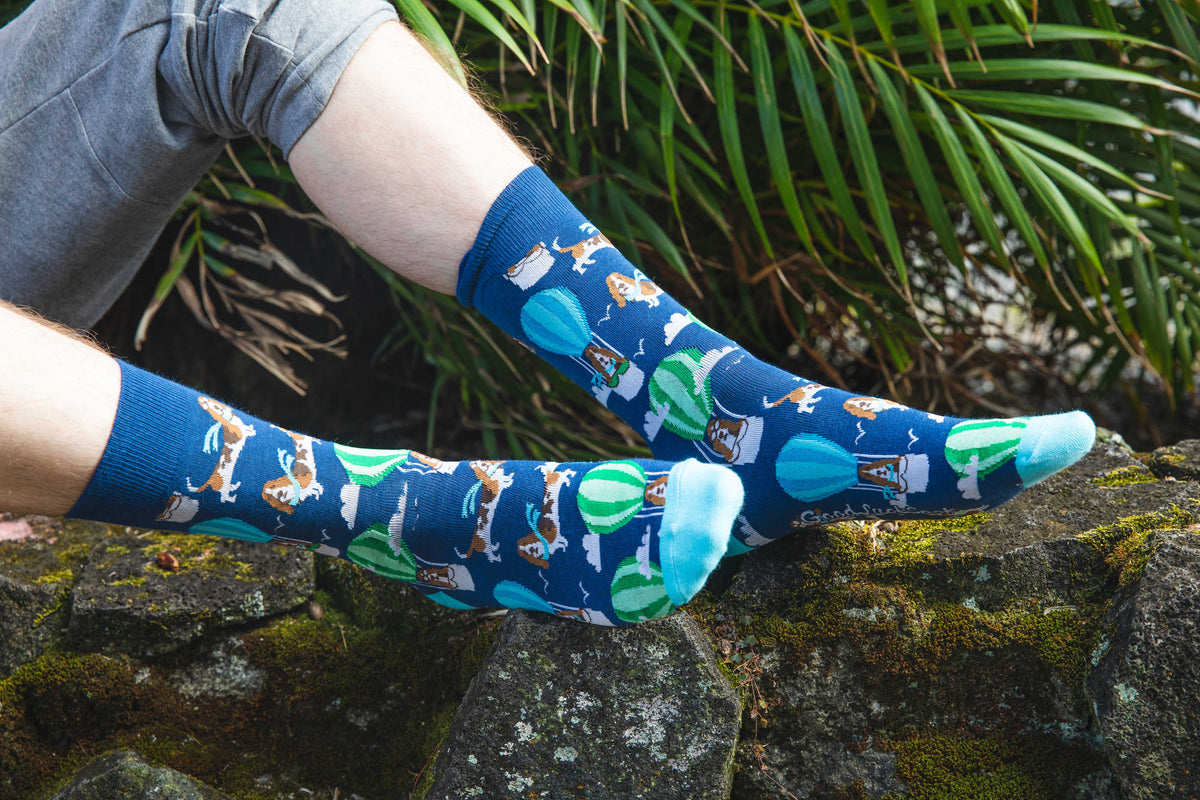 Men's Basset Hound in Air Balloon Socks