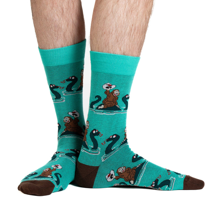 Men's Bigfoot Riding Loch Ness Monster Socks