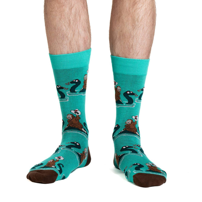 Men's Bigfoot Riding Loch Ness Monster Socks