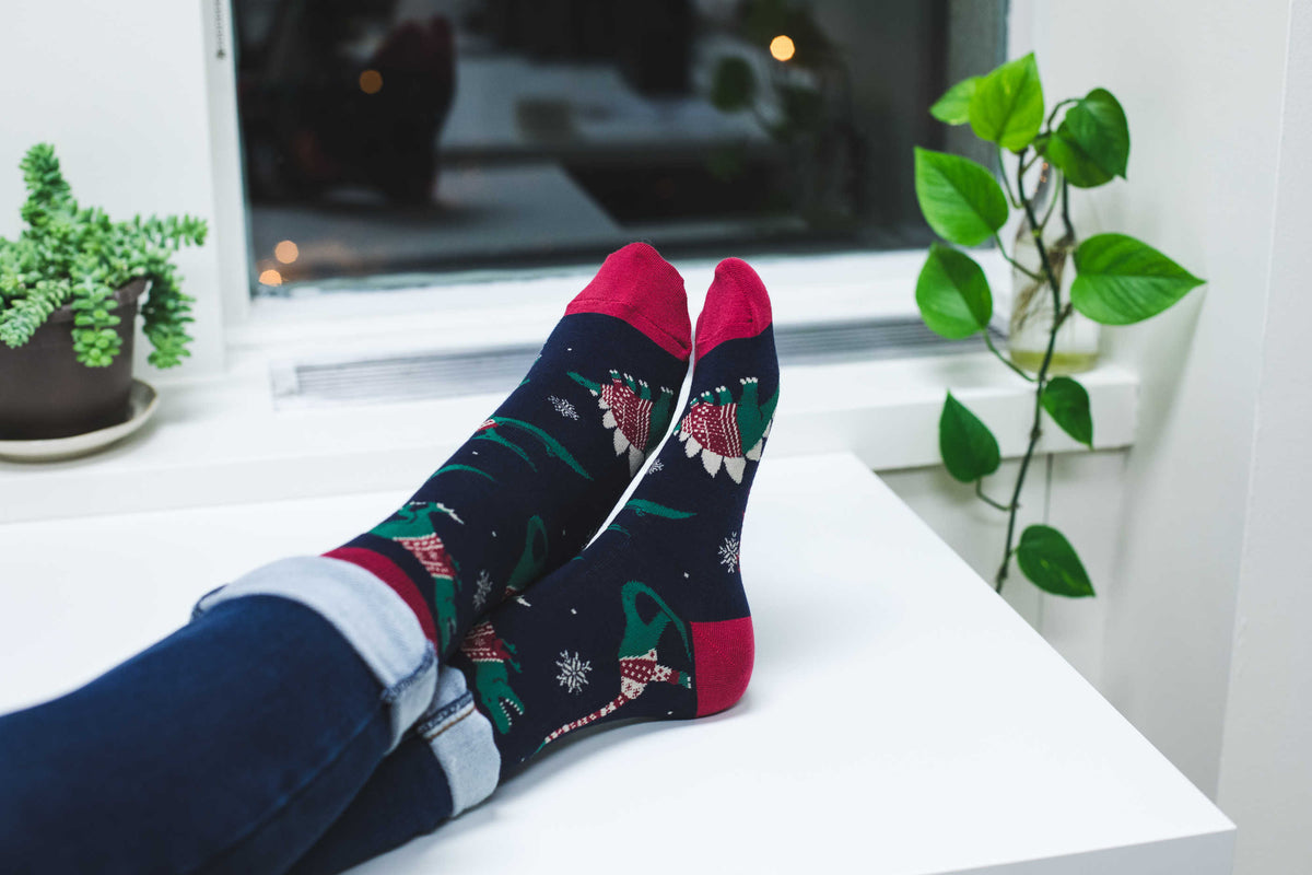 Women's Christmas Sweater Dinosaur Socks