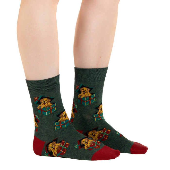 Women's Christmas Puppy Presents Socks