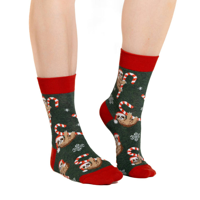 Women's Candy Cane Christmas Sloths Socks