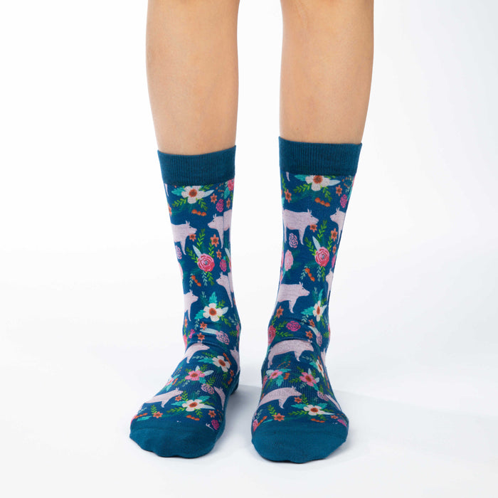 Women's Floral Pigs Socks