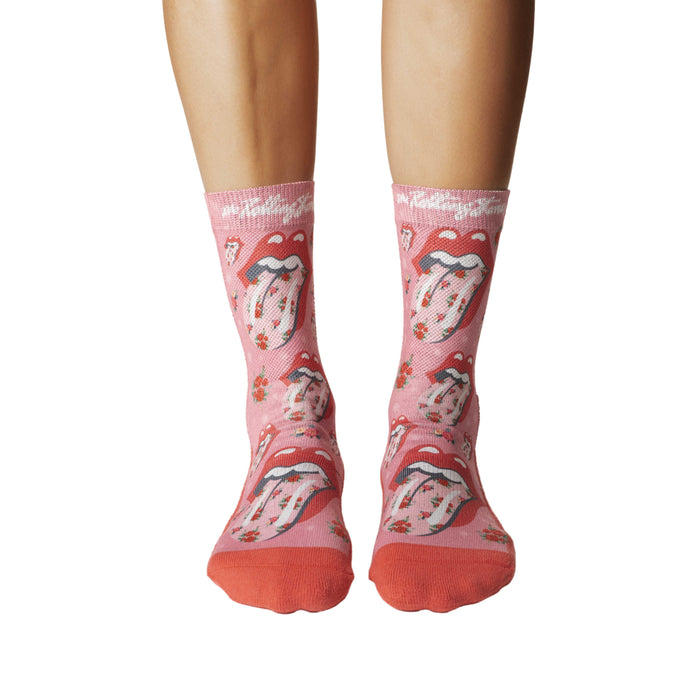Women's The Rolling Stones, Floral Hot Lips Socks