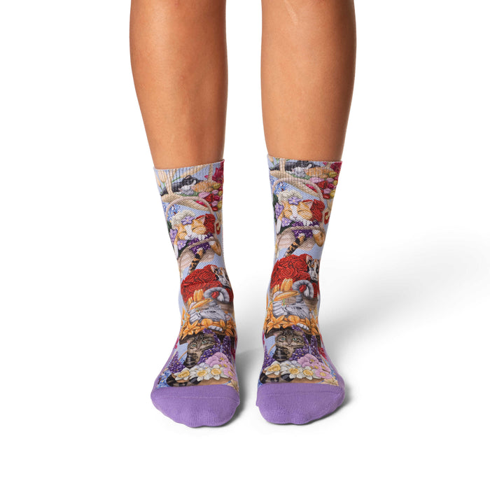 Women's Cats Playing with Flower Baskets Socks