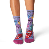 Women's The Rolling Stones, Rainbow Hot Lips on Lavender Socks