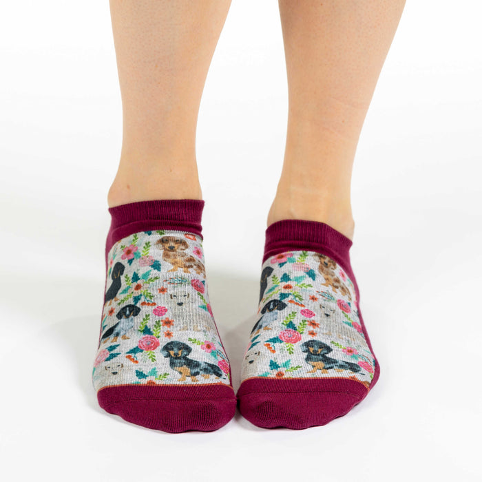 Women's Floral Dachshunds Ankle Socks
