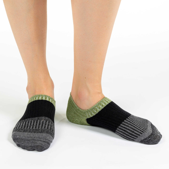Women's Stripes - Green, Black, Grey No Show Socks