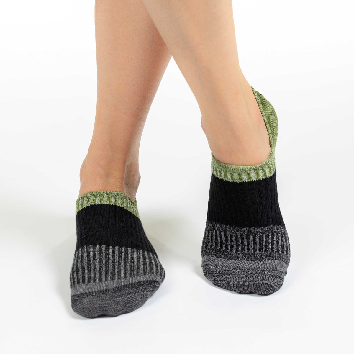 Women's Stripes - Green, Black, Grey No Show Socks