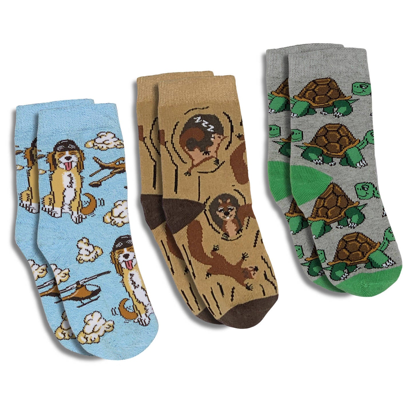 Cockapoo Pilot, Squirrels and Tortoises Kids Socks | Designed in Canada ...