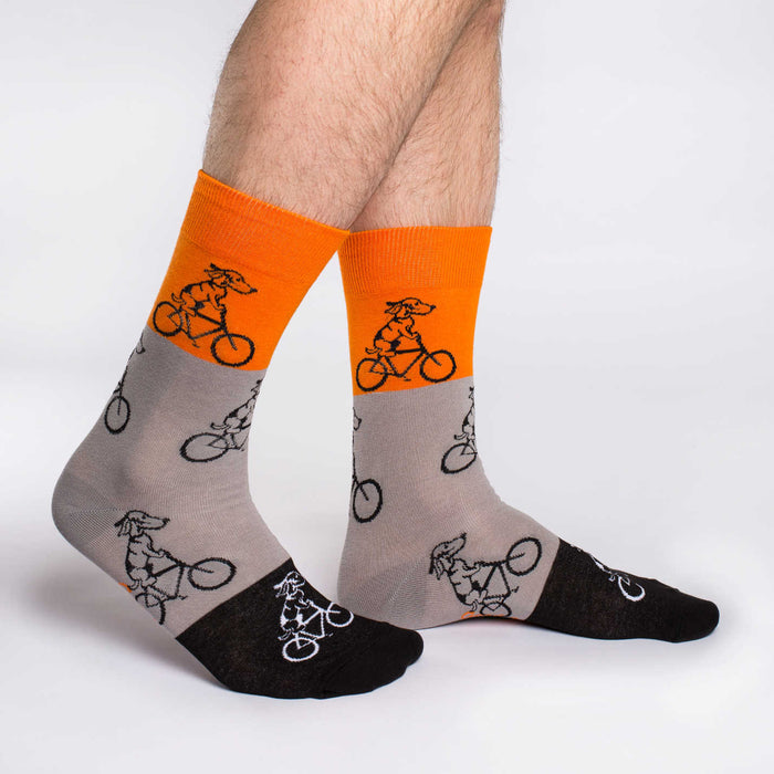 Men's King Size Orange Dogs Riding Bikes Socks