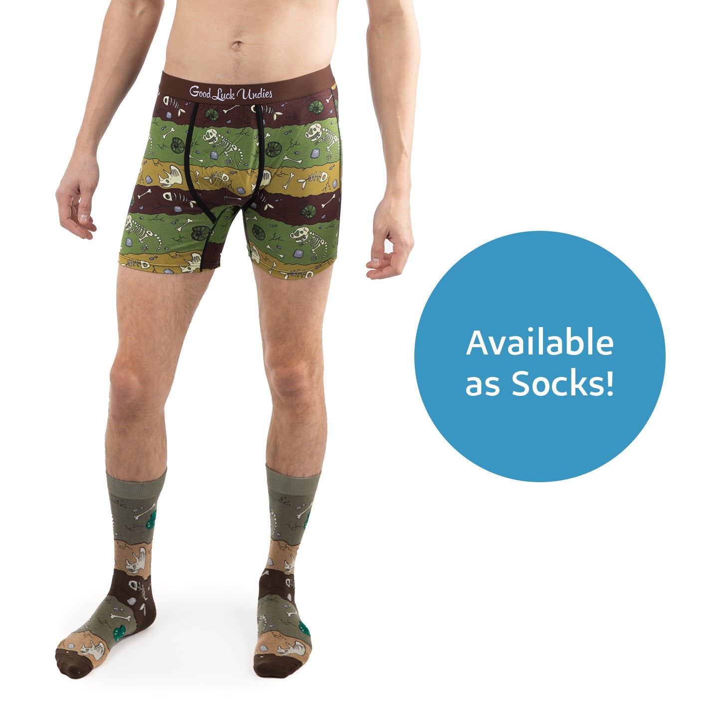 Men s Dinosaur Fossil Layers Underwear Good Luck Sock